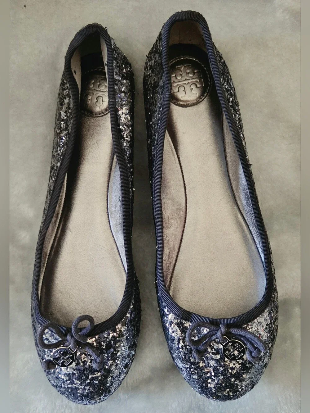 Tory Burch Navy Glitter Ballet Flats